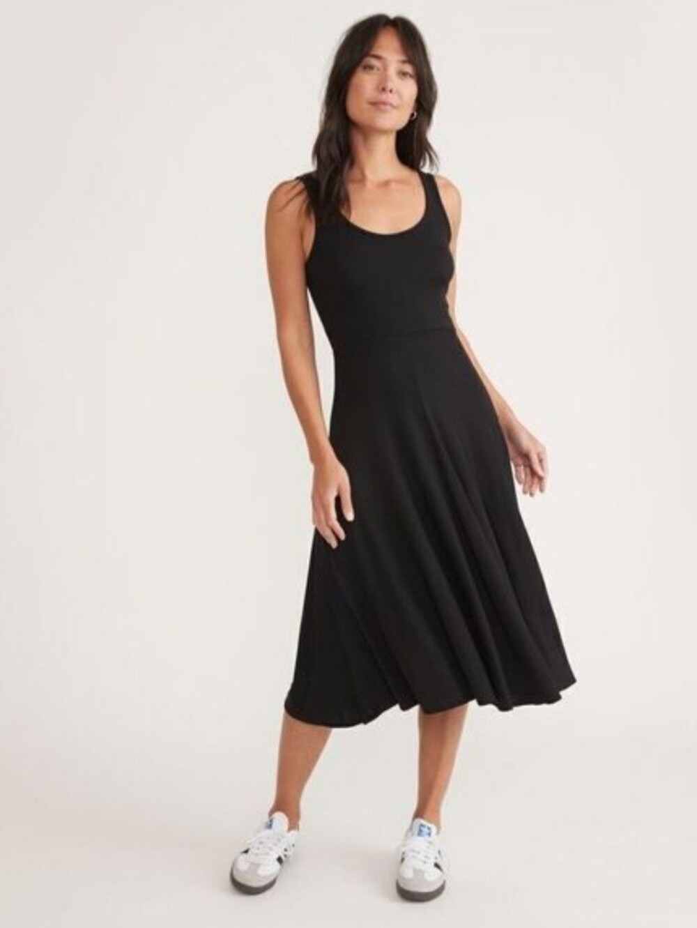 Marine Layer Medium Black Lexi Ribbed Fit & Flare Midi Dress